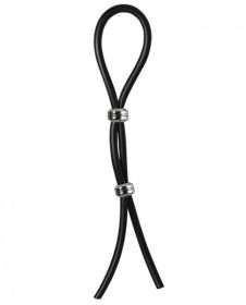 Bolo Double Lasso Ring 2 Silver Beads Silicone Black