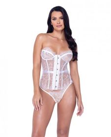 Fantasy Scalloped Eyelash Lace Bustier & Thong White Xl