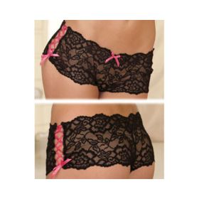 Rene Rofe Crotchless Lace Side Tie Boyleg Panty Black M/L