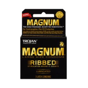 Trojan Magnum Ribbed Latex Condoms 3 Pack