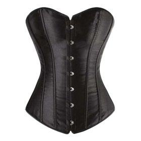 Women Black Overbust Corset Lace-up Bustier Top Satin Waist Corset Lingerie Costume