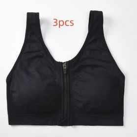 Front Zipper Sports Bra Shockproof High Strength Beauty Back (Option: Black-2XL-3PCS)