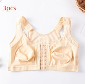 Foreign Trade Front Buckle Closed Sports Bra Plus Size (Option: Apricot-L-3PCS)