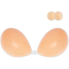 Adhesive Bra Strapless Sticky Invisible Push up Silicone Bra for Backless Dress with Nipple Covers (Color: Nude, Cup Size: G)