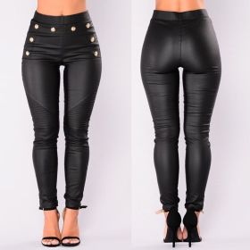 Fashion Women Skinny Faux Leather Stretch Jeggings Trousers Jeans Pants Leggings Black (Color: Black, size: L)