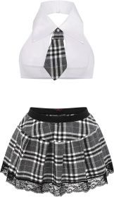 Women School Girl Lingerie Costume Lingerie Set Sexy Student Costumes (Color: Multi_gray, size: XX-Large)